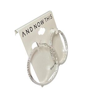 AND NOW THIS Women's Rhinestone Hoop Earring Silver Plated 2" Round NWT